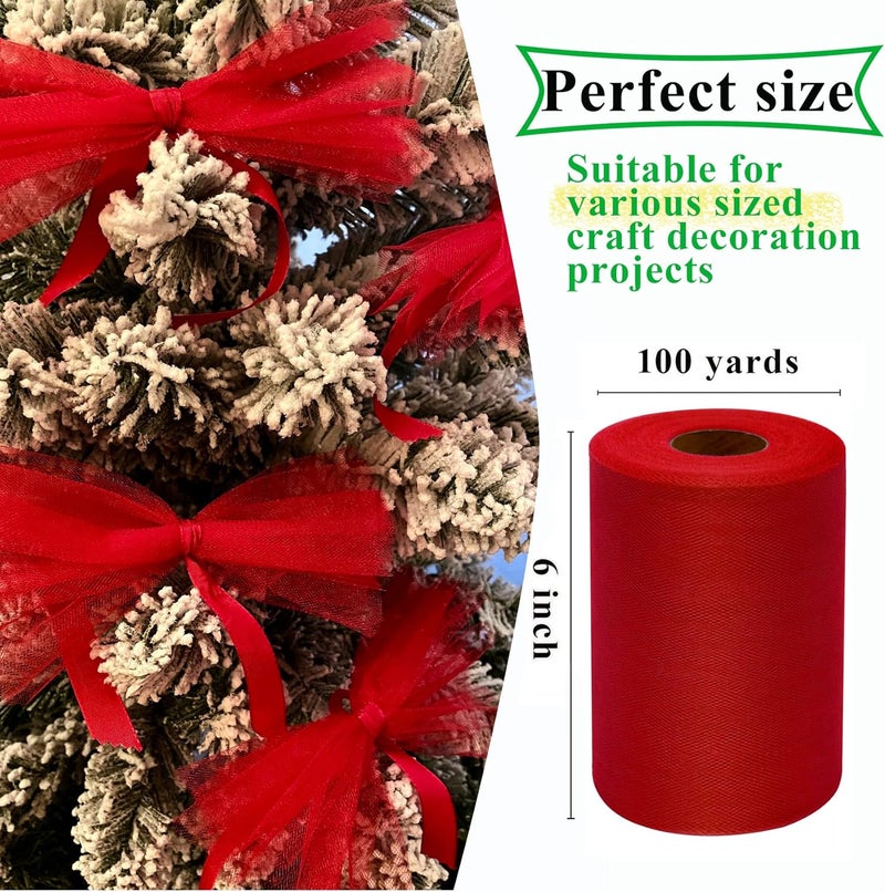 IONTACH Red Tulle Fabric Rolls 6 Inch by 100 Yards (300 feet) Fabric Spool Tulle Ribbon for Christmas Gift Wrapping DIY Tutu Bow Baby Shower Birthday Party Wedding Decorations Craft Supplies - Image 2